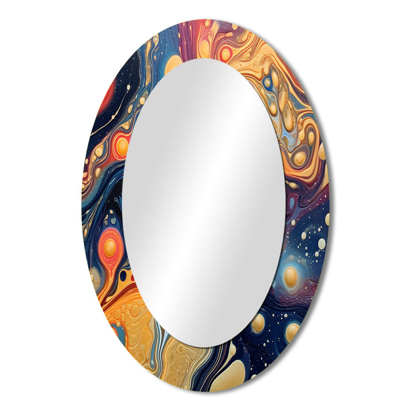 Orange bleu galactique univers II - grand miroir mural Comets, miroir décoratif moderne, impression d'art en métal, Ovale
