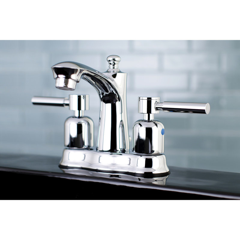 Kingston Brass Concord Two-Handle 3-Hole Deck Mount 4" Centerset Bathroom Faucet with Plastic Pop-Up, Polished Chrome
