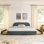 Upholstered Bed with Curved Headboard, Circle Yarn Fabric, Sturdy Legs & Wheeled Drawer Storage