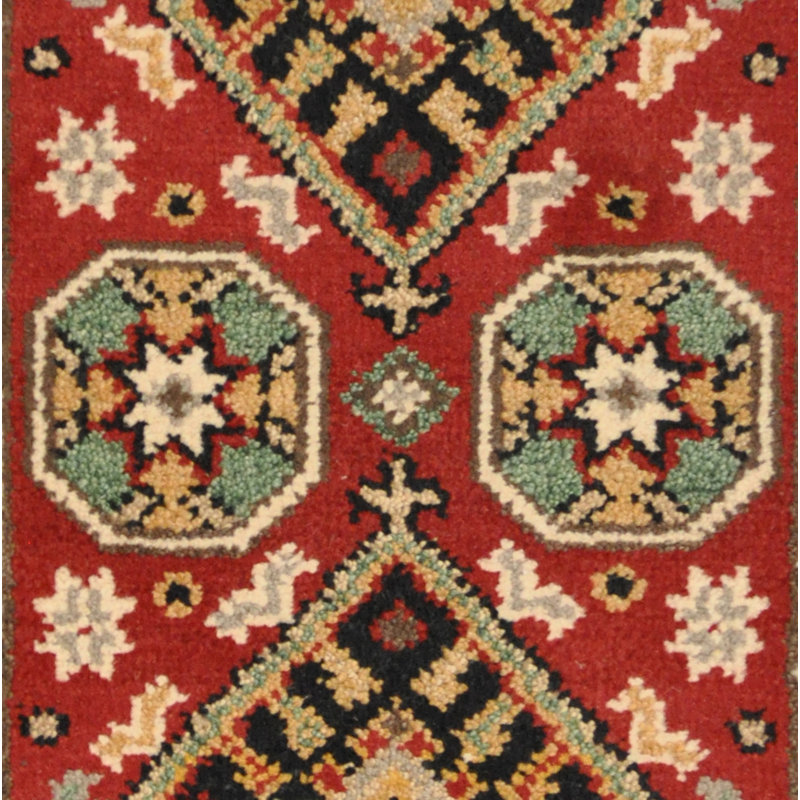 Tapis décoratif en laine de conception unique noué à la main rouge/brun 2 pi 1 po x 4 pi 1 po