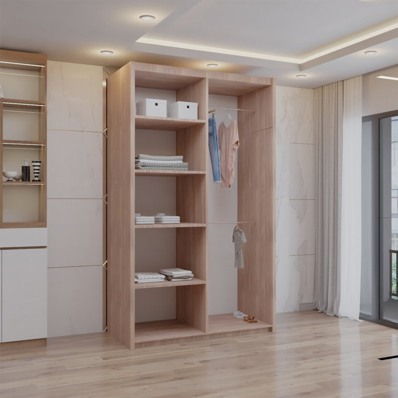 Ashawni 2 Door Laminate Wardrobe, Walnut, 217cm H x 100cm W x 62cm D