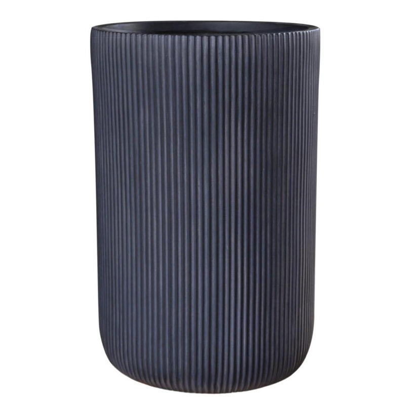 Black Concrete Effect Frostproof Outdoor Plant Pot, Garden Flower Pot, Vase Round Garden Planter with Drainage Holes, Outdoor Planter with Ribbed Pattern