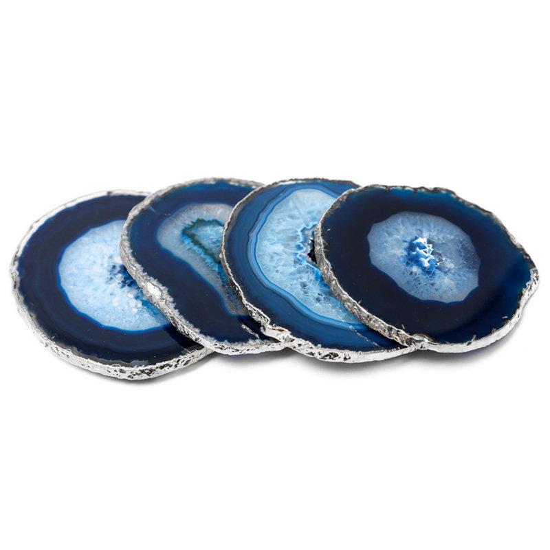 Dessous de verre en pierre d’agate, Bleu / Argent