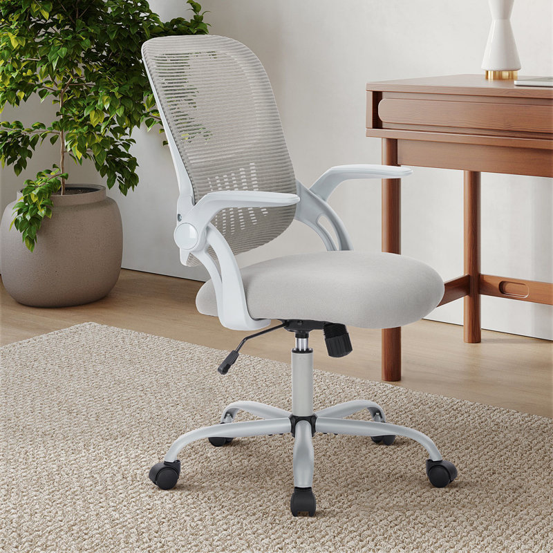 Chaise de bureau ergonomique en filet Home Office, Blanc, Gris