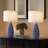 24.75" Modern Ceramic Table lamp, Blue Embossed Bedside Lamp Table Lamps for Living Room Bedroom