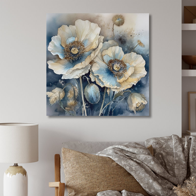 " Blue Poppy Serenity I ", 24" H x 24" W x 1" D, Wrapped Canvas