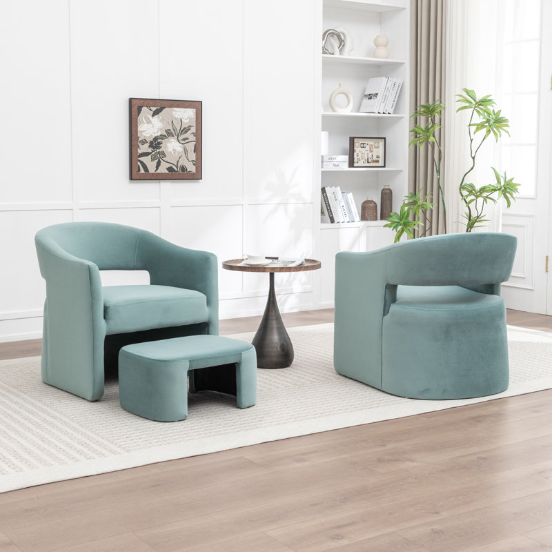 Upholstered Barrel Chair With Ottoman, Blue
