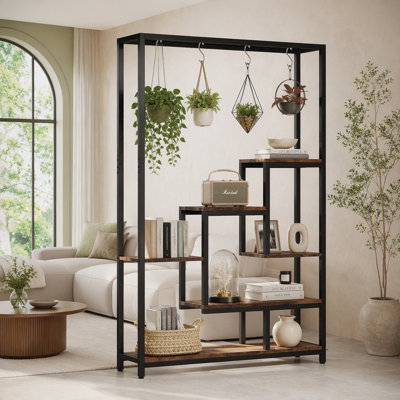 70.9" Plant Stand, Large Flower Bonsai Shelf with 6 S Hanging Hooks