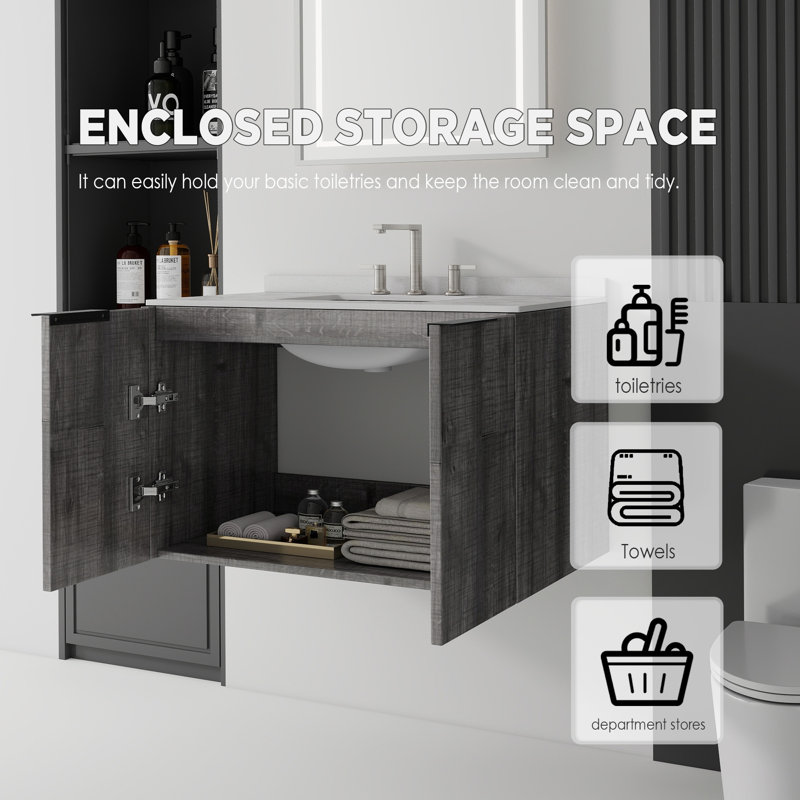 Meuble-lavabo flottant avec lavabo, Light Grey, 36" W