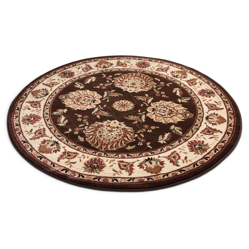 Tapis brun/beige tissé à la machine Pickett, Rond 7 pi 10 po