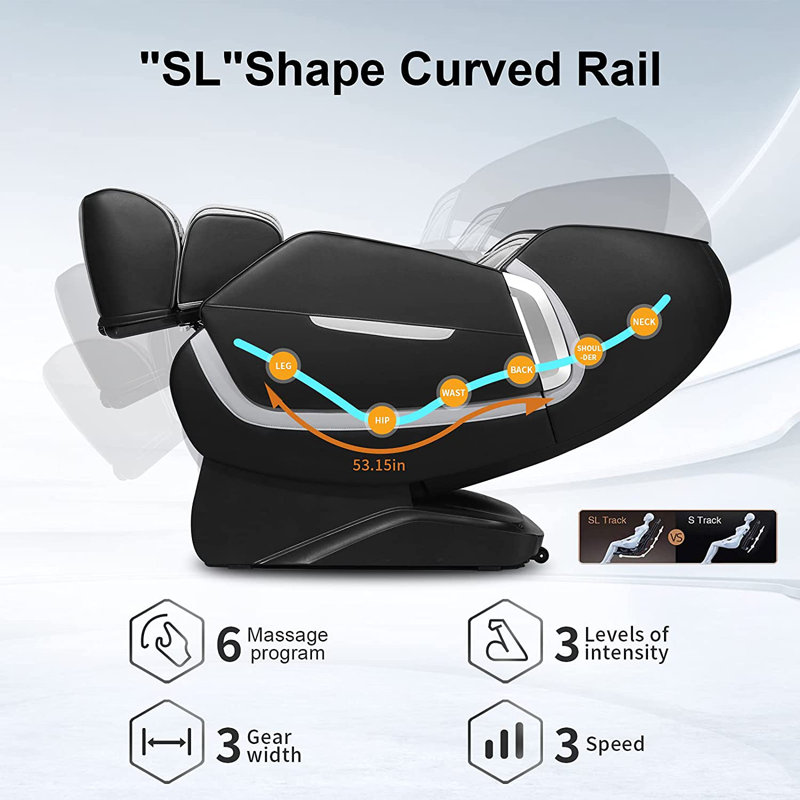 Zero Gravity Massage Chair, SL-Track, Full Body, Waist Heating, Foot Rollers, Airbags, Bluetooth Speaker, 6 Modes, 5 Techniques, 4D, 3 Intensity and Speed Optional, 2 LED Lights, 1 Remote Controller
