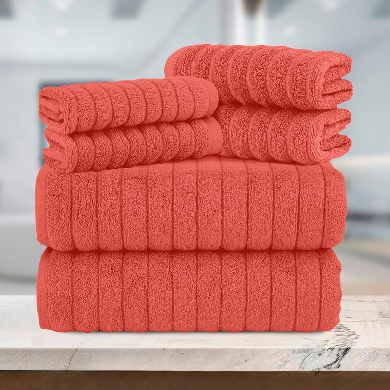 Elegant Comfort 100% Turkish Cotton Corduroy Ribbed Luxury Bath Towels 6-Piece Set, Premium Feel - Quick Dry, Highly Absorbent, Contains 2 Bath Towels, 2 Hand Towels, And 2 Washcloths