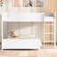 Lit superposé en bois double avec lit superposé double avec tablette de rangement intégrée et échelle, avec support à lattes, aucun sommier nécessaire, blanc