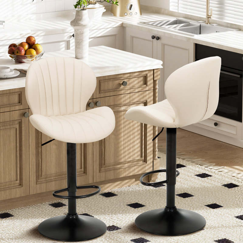 Swivel Upholstered Adjustable Height Bar Counter Stool with Metal Frame, Beige