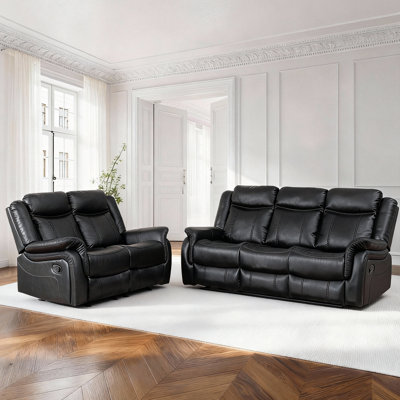 Ensemble inclinable 2 pièces - Canapé 3 places avec table rabattable et causeuse, 90 ° à 160 ° manuel, similicuir ， Compact pour les appartements