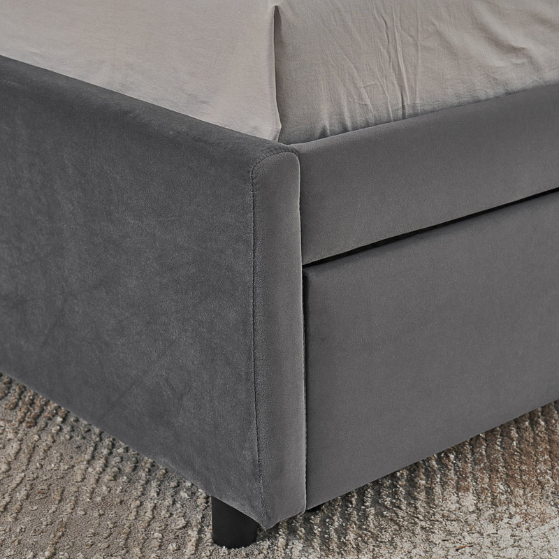 Full Size Upholstered Tufted Bed Frame With Two Drawers, Sofa Bed Frame With Comfortable Backrest And Armrests, Gray