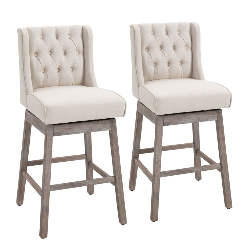 Chewning , 180 Degree Swivel Kitchen Island Stool Dining Room Chairs with Solid Wood Footrests and Button Tufted Design, Blue