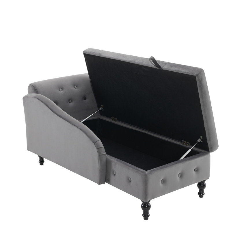Getchell Velvet Chaise Lounge, Grey