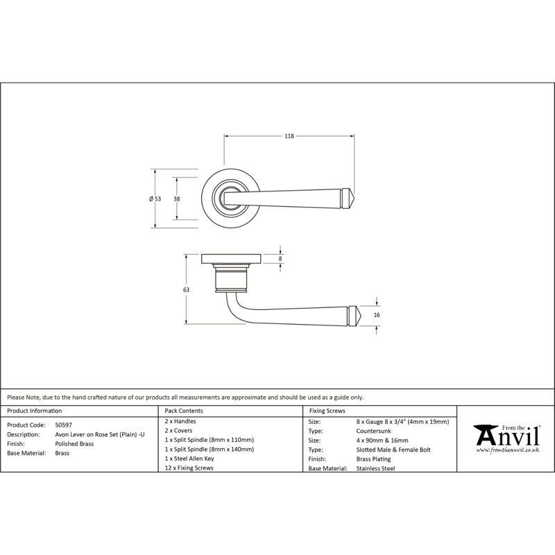 Polished Brass Avon Round Lever On Rose Set (Plain) - Unsprung, Polished Brass