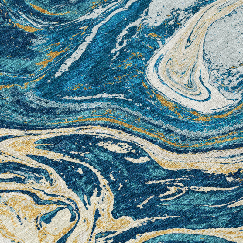 Tapis intérieur lavable abstrait bleu marine 9 pi x 12 pi