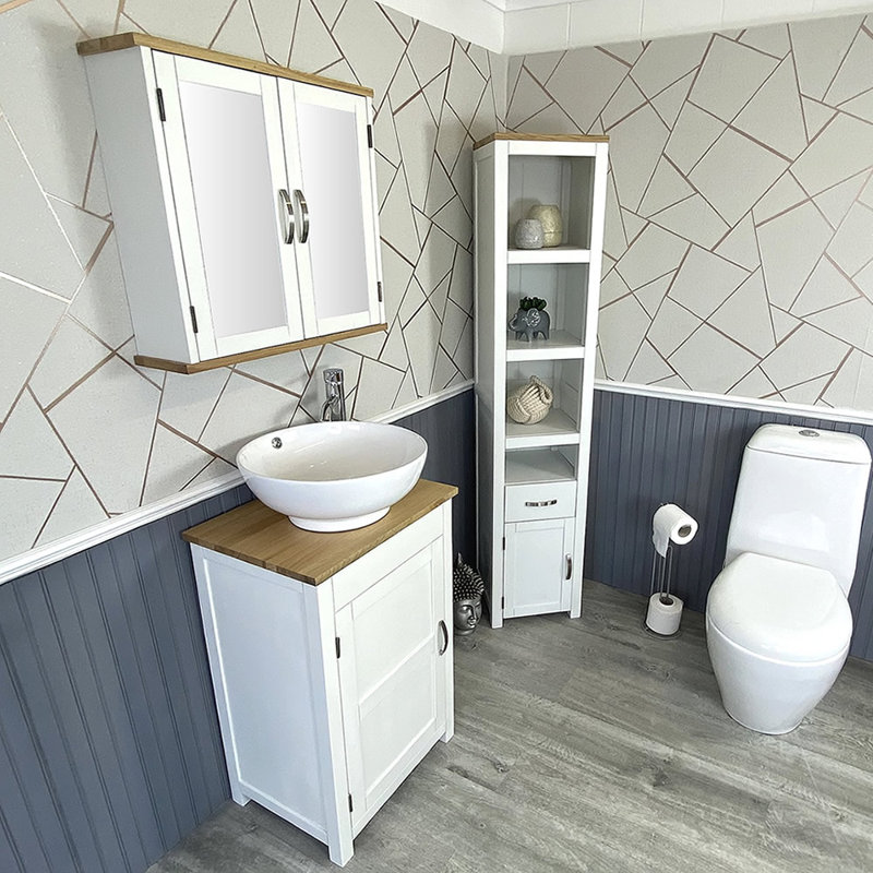Martel 510mm Single Bathroom Vanity with Vessel Stone Basin, White