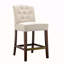 Tabouret de comptoir avec dossier à boutons - Revêtement brun clair, bois, plaque de protection bronze, assemblage requis, outils inclus, dossier de salle à manger 26 po, fourni
