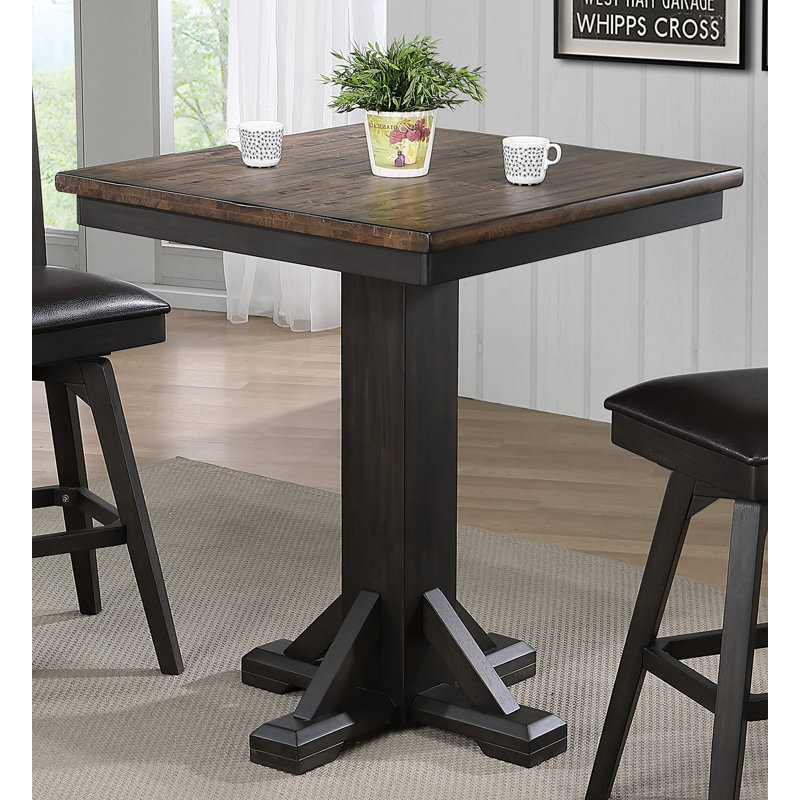 Athey 2 - Person Solid Wood Top Pedestal Base Dining Set, Bar Height (42” Height), Bar Stool (30” Seat Height)