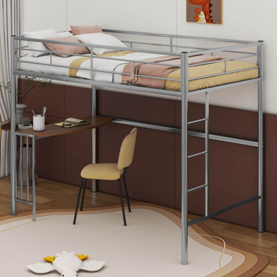 Hanny Metal Loft Bed With Desk, Ladder And Guardrails