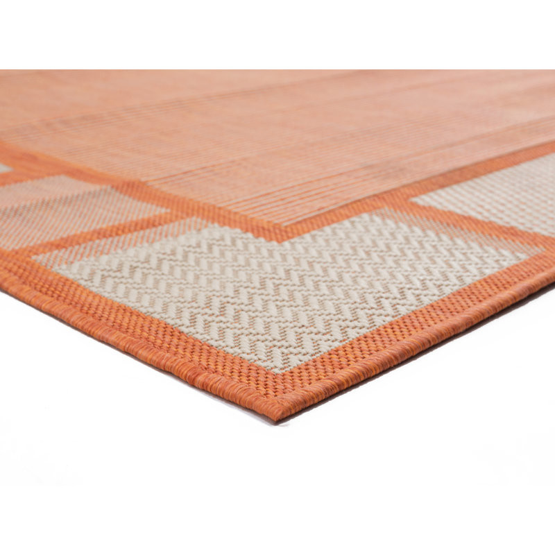Tapis orange à motif géométrique Kazen, Rectangle 7 pi 10 po x 10 pi 6 po