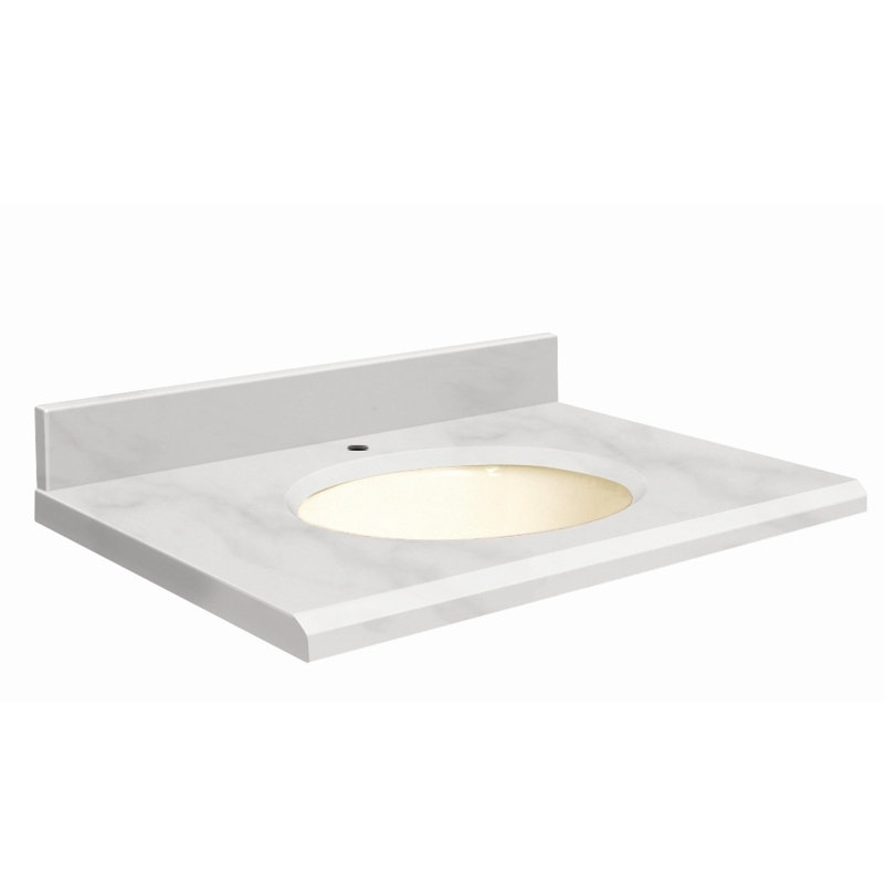 Dessus de salle de bain simple 43 po meuble-lavabo, Marbre de Carrare blanc, Simple, Biscuit