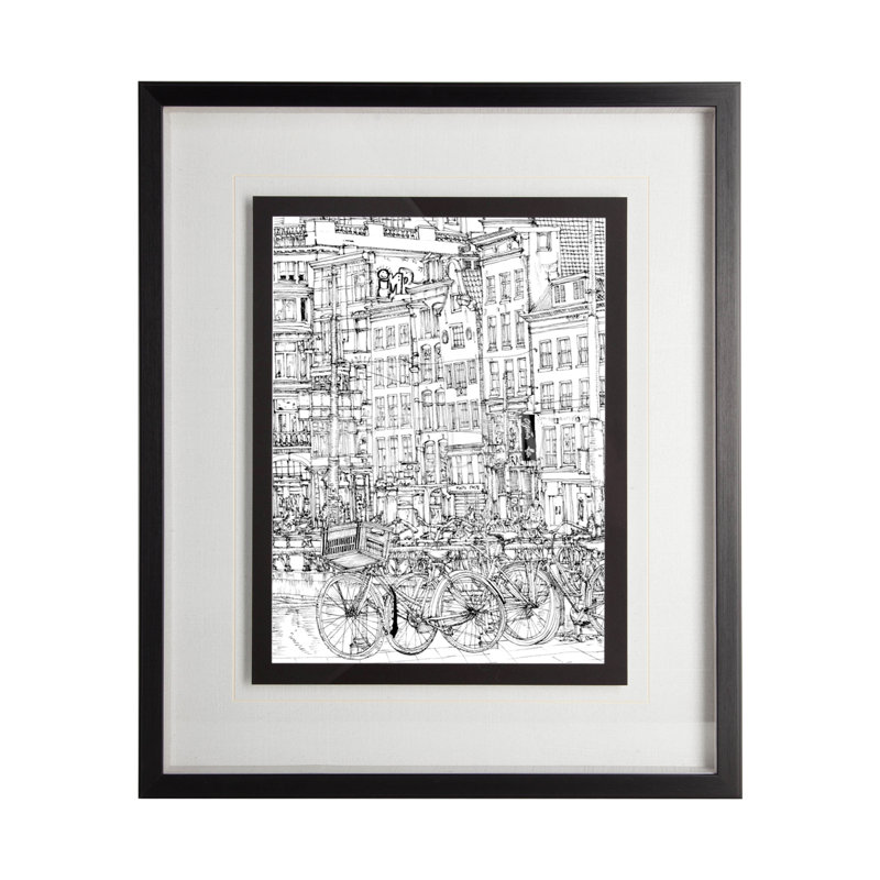 «B&W City Scene» par Melissa Wang a, reproduction d'art encadrée à la main avec passe-partout texturé