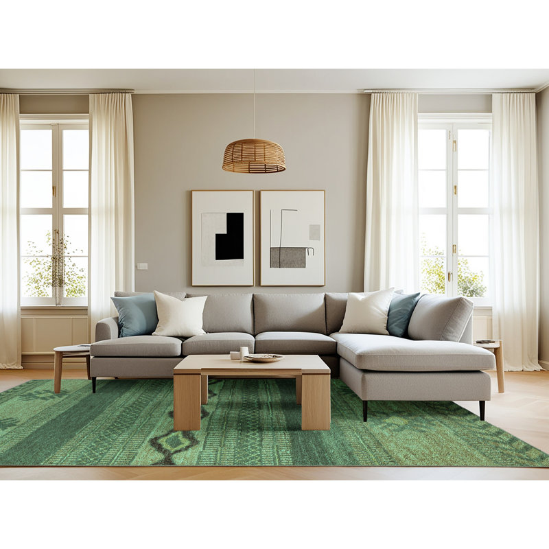 Tapis turquoise lavable à la machine Abstract 4845, Rectangle 8 pi x 12 pi