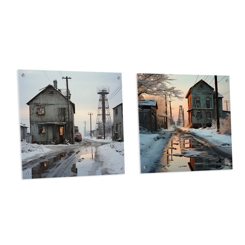 Warehouse Winter Scenery - Ensemble de 2 verres muraux en acrylique, H 16 po x l 33 po
