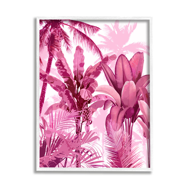 «Ba-020», impression de feuilles de palmier tropicales roses sur toile par Kristen Drew, H 14 po x l 11 po x P 1,5 po