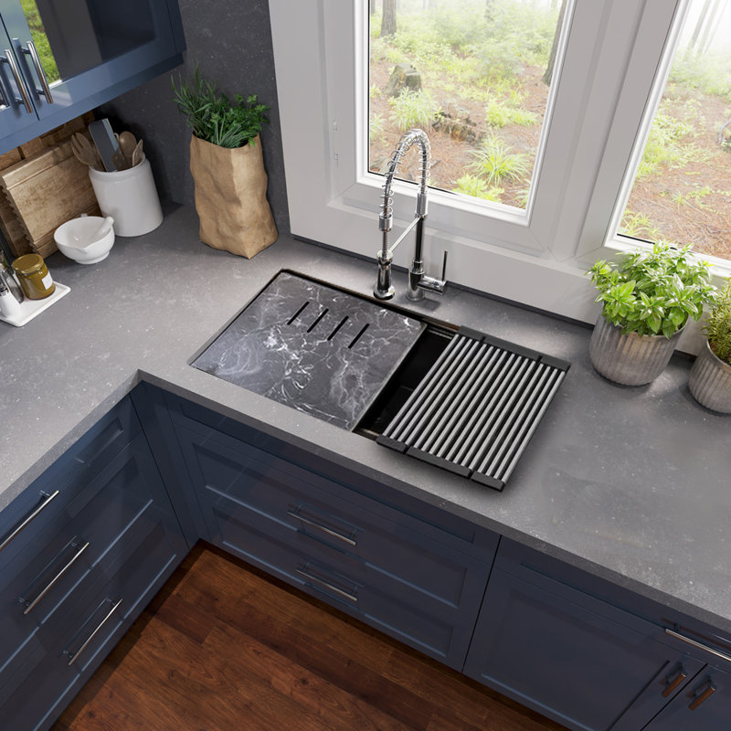 Plymouth 33.75'' L Single Basin Kitchen Sink, Matte Black