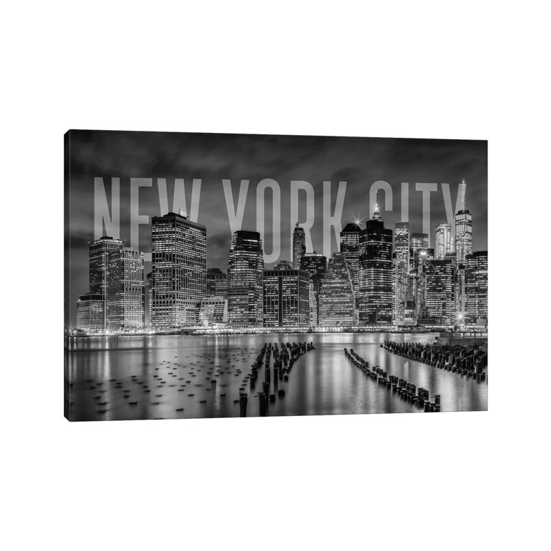 New York City Skyline Monochrome by Melanie Viola - Wrapped Canvas Print, 20.32 cm H x 30.48 cm W