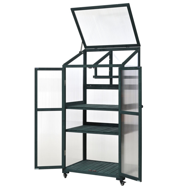 62Inch Height Wood Large Greenhouse Balcony Portable Cold Frame With Wheels And Adjustable Shelves For Outdoor Indoor Use