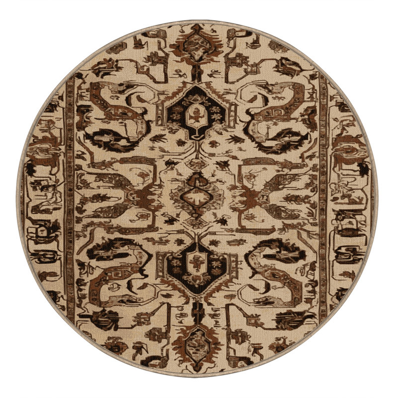 Machine Washable Persian Brown Area Rug, Round 5' x 5'