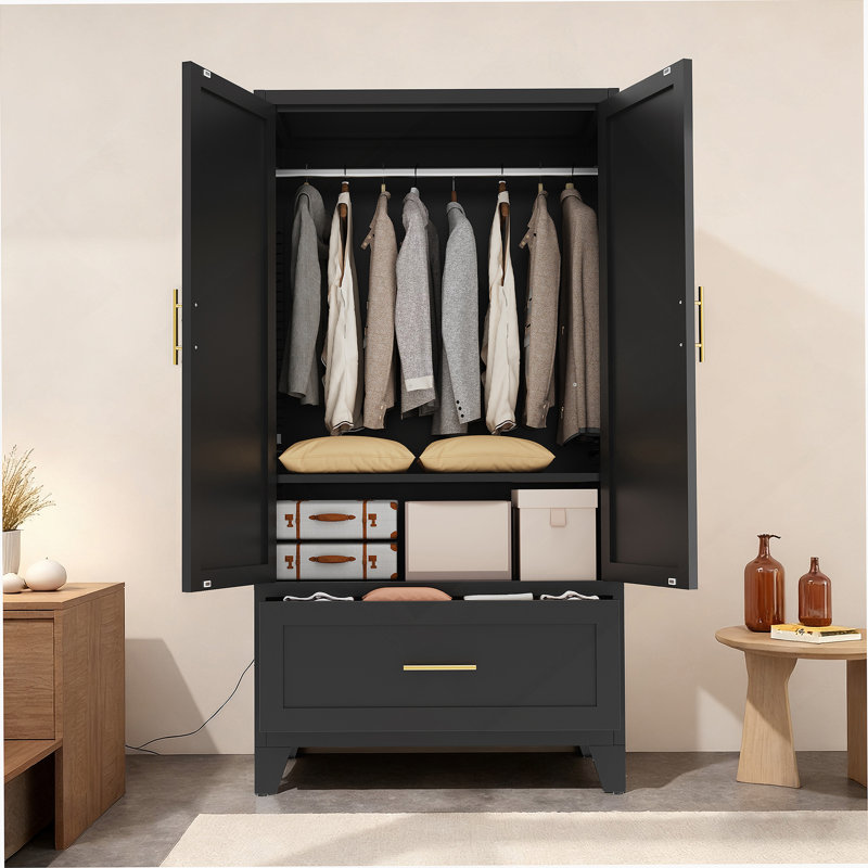 Armoire-penderie en métal avec 1 tiroir et tringle, 2 garde-robes avec tablette pour chambre à coucher, bureau, salle de lavage