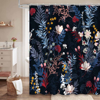 Trendy Soft Dark Garden Full Blue Shower Curtain with 12 Hooks