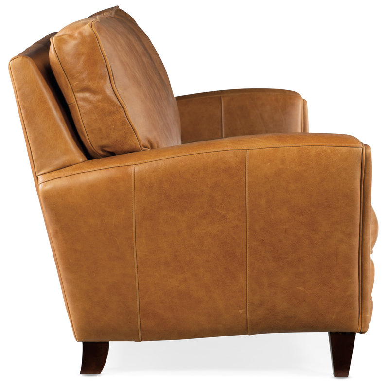 Zion Upholstered 63'' Loveseat, Mahogany, Aline Light Gray Stonewash Genuine Leather