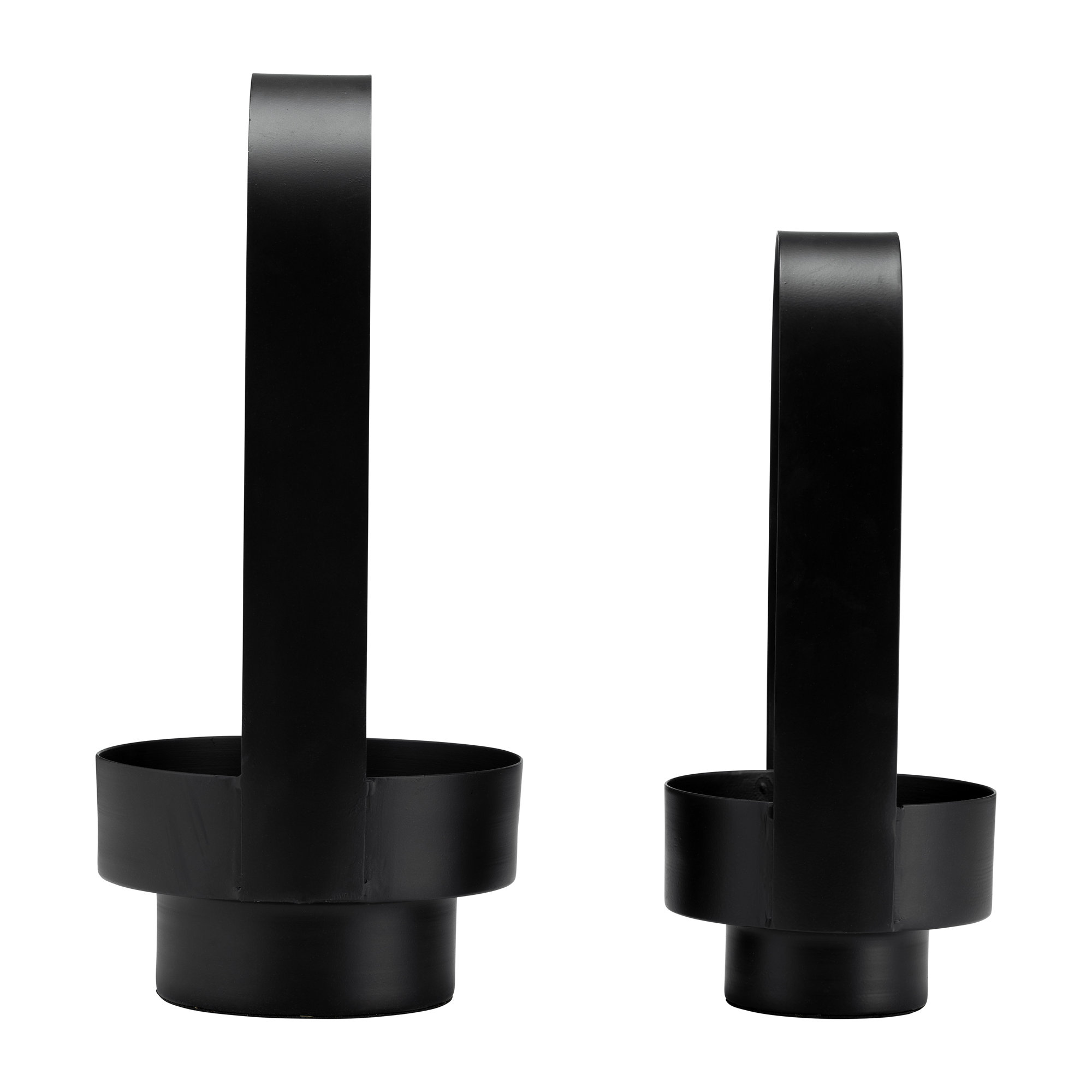 Modern Set Of 2 Metal Lantern, Cylinder - 8" x 8" x 16", Black