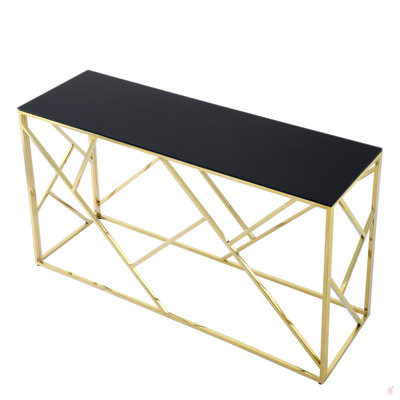 Modern Glass Console Table, 55"" Gold Sofa Table With Sturdy Metal Frame And Tempered Glass Top, For Living Room Entryway Bedroom, Gold Finish -  Mercer41, C76C6E70008B4CE09DE52980B8EED3C5