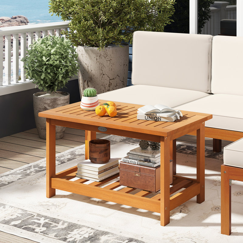  Patio Coffee Table Outdoor Acacia Slatted Coffee Table w/ Slatted Tabletop