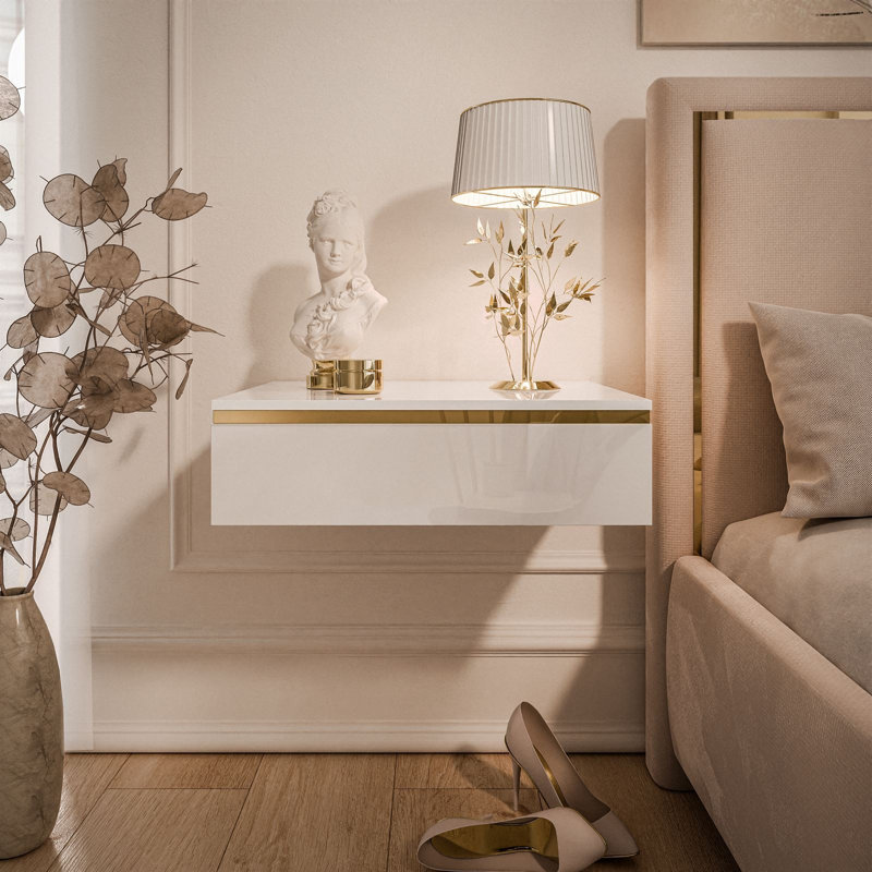 Harlesden 1 Drawer Bedside Table, High-gloss white