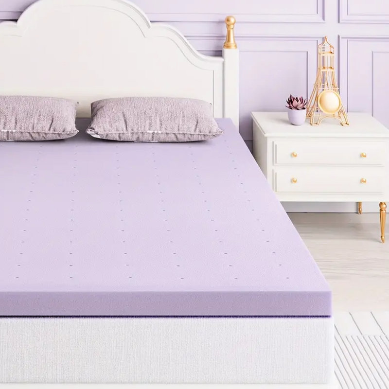 Très grand matelas en mousse à mémoire de forme de très grande taille de 2 pouces avec conception ventilée, refroidissement et gel - pour plus de confort et de soutien, coussin de chambre moderne mauve, support de rembourrage haute densité