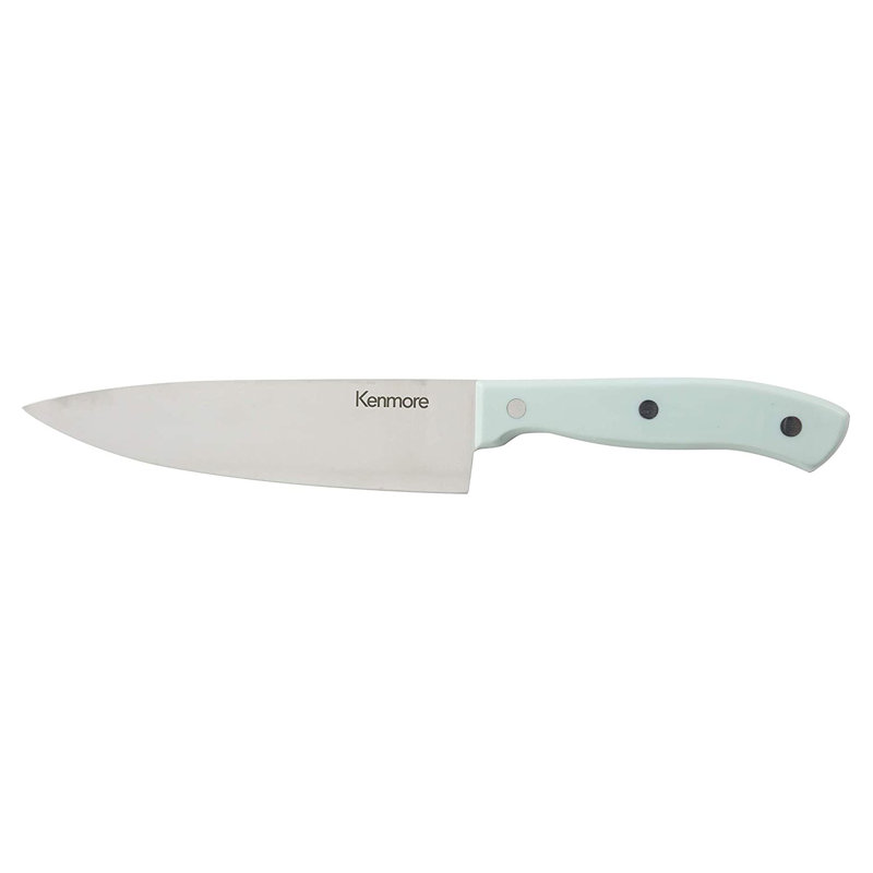 Kenmore Kane 14-Piece Glacier Blue Stainless Steel Cutlery Set with Rubber Wood Block