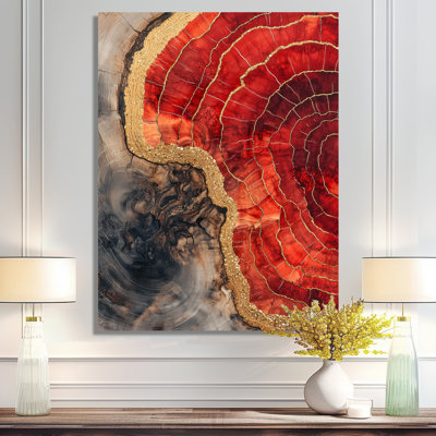 Cristaux de rubis et glissade sur bois Energy IV - glissade sur bois, art mural traditionnel