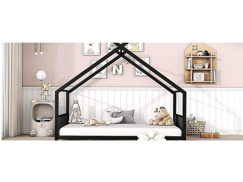 Lit familial double en métal, noir, Double, Noir