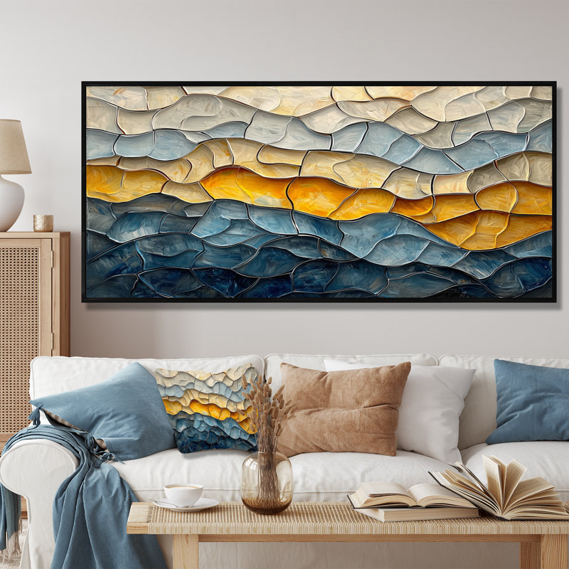 «Waves», art mural pour le salon fauvisme, H 28 po x l 60 po, Impression encadrée flottante, Noir